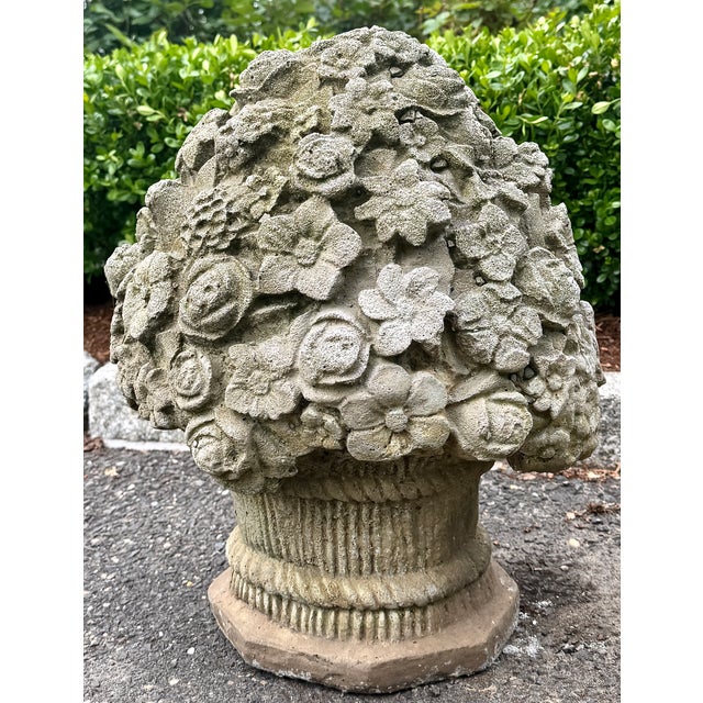Mid 20th Century Cast Stone Flower Basket Sculpture Garden Ornament Mid 20th Century For Sale - Image 5 of 18