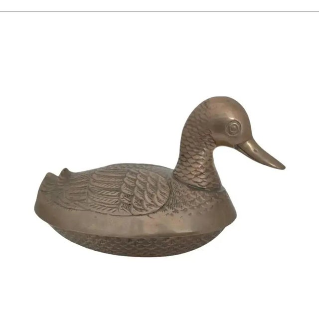 1970s Mid-Century Modern Solid Brass Mallard Duck Lidded Box For Sale - Image 11 of 13