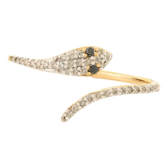 White and Black Diamond Snake Ring for Women in 14k Gold Size 5.5 For Sale