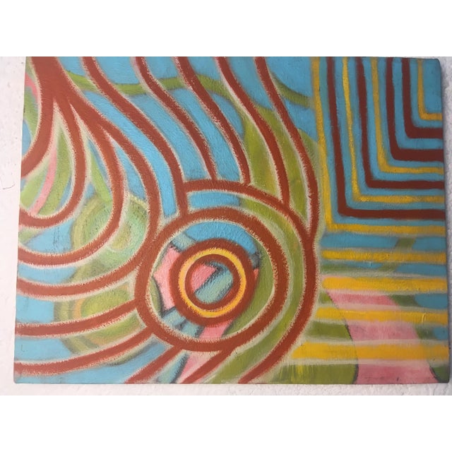 What a great pop of color! This light hearted abstract will brighten your space. Signed on the back