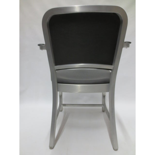 Emeco Navy Armchair in Black Leather For Sale In New York - Image 6 of 9