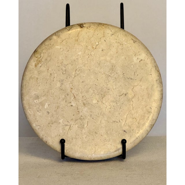 Modern Crema Marfil Tray With Striping Detail For Sale - Image 4 of 4