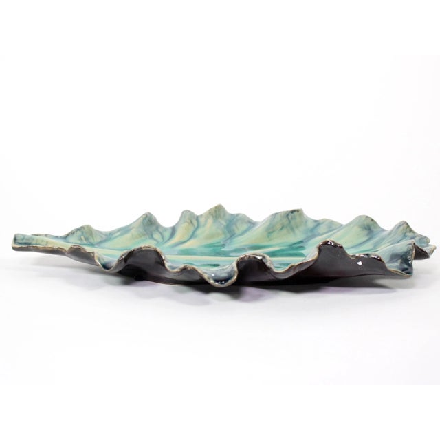 Majolica Platter in Aquamarine by Jardins en Fleur For Sale - Image 4 of 12