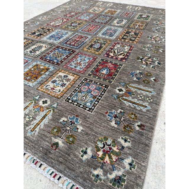 Garden Panel Area Rug, Hand-Knotted Wool, Bakhtiari Design, 5x8, Gray & Red For Sale - Image 4 of 10
