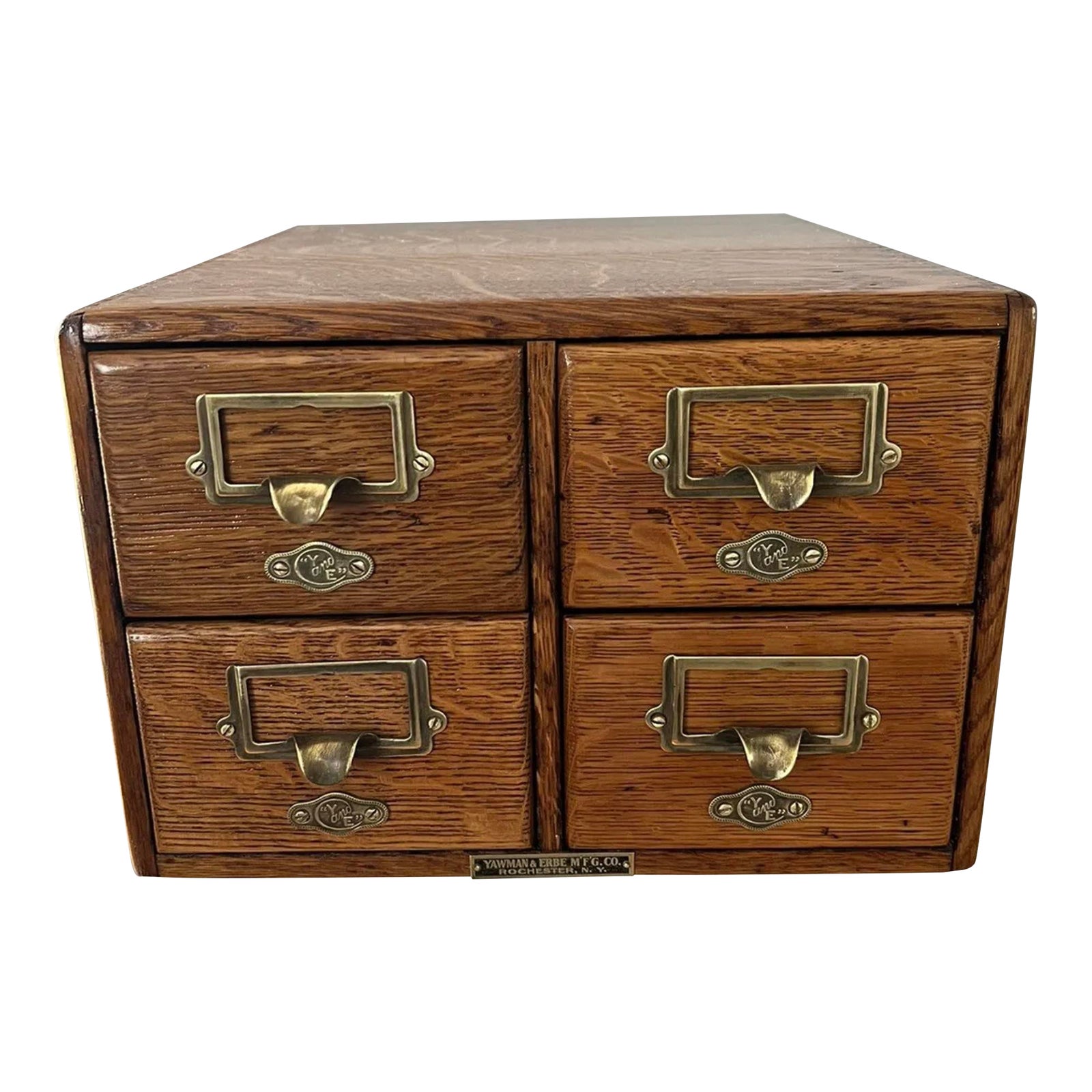 1910s Antique Yawman & Erbe Oak 4 Drawer Library Card File