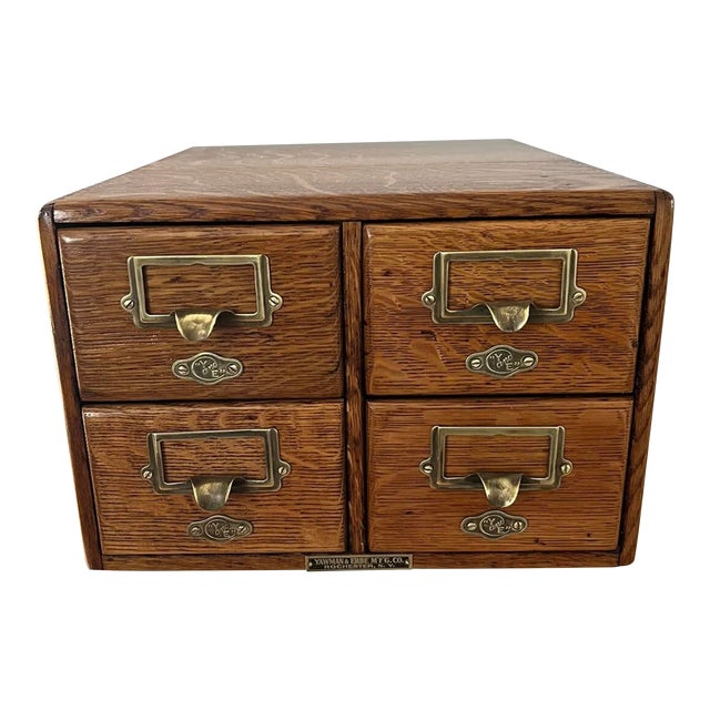 1910s Antique Yawman & Erbe Oak 4 Drawer Library Card File