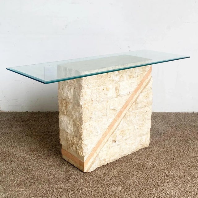 Postmodern Tessellated Mactan Stone Console Table With Polished Pink Stone Accent For Sale - Image 11 of 11