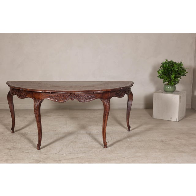 Late 19th Century Louis XV-Style Demi-Lune Desk with Carved Legs, Leather Top and Hidden Drawers For Sale - Image 5 of 12