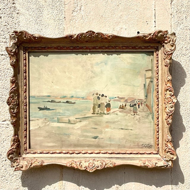 Step into a timeless coastal scene with this Vintage Regency Figurative Seascape Oil Painting, beautifully captured on...