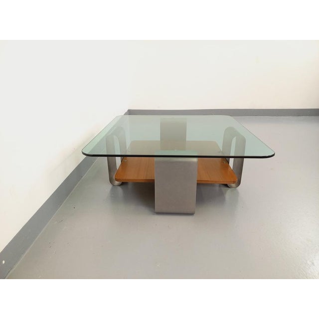 Square Coffee Table with 2 Trays in Teak & Steel, 1970s For Sale - Image 3 of 16