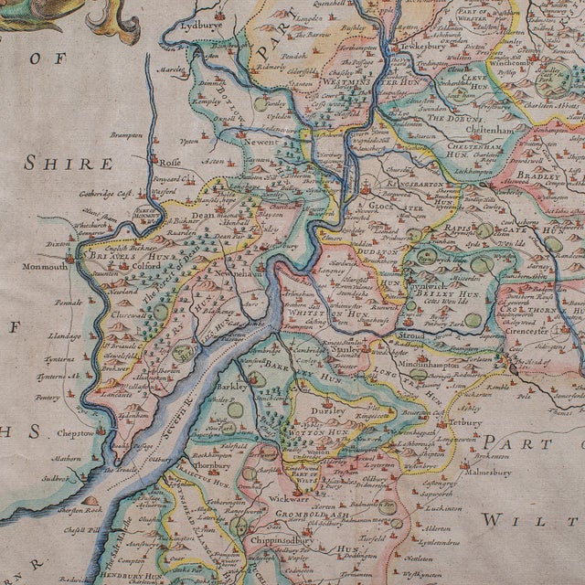 Glass Antique Gloucestershire Map, Atlas, English, Robert Morden, Cartography, c.1700 For Sale - Image 7 of 12