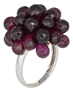 Mid 20th Century Briolette Garnet Cluster Ring Vintage 18k White Gold Cocktail Jewelry, Size 6
