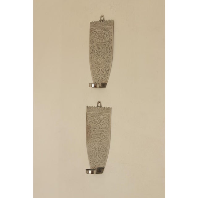Vintage Engraved Pewter Sconces, Set of 2 For Sale - Image 9 of 16