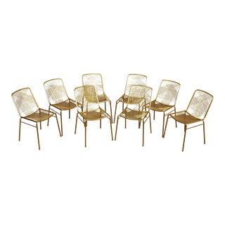 CB2 Contemporary Alpha Brass Metal Dining Chairs - Set of 8 For Sale