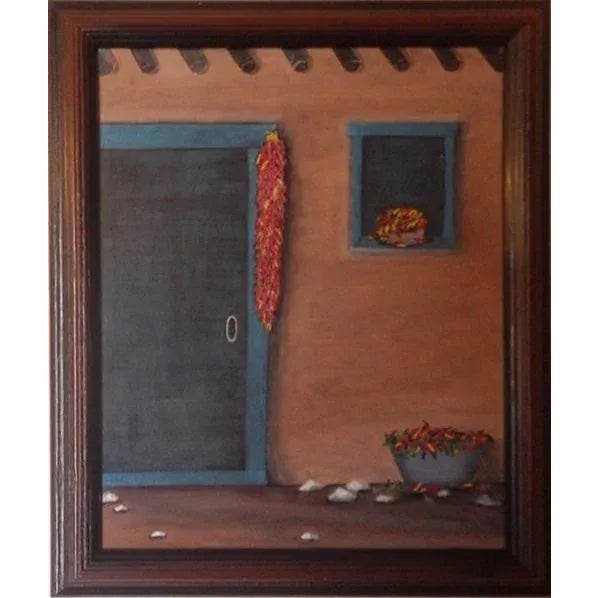Chili Ristra at Harvest Time Angie Sanchez Carlson Year: 2006 Size: 20 in. x 16 in. Framed size: 24.5 x 20.5 inches Oil on...