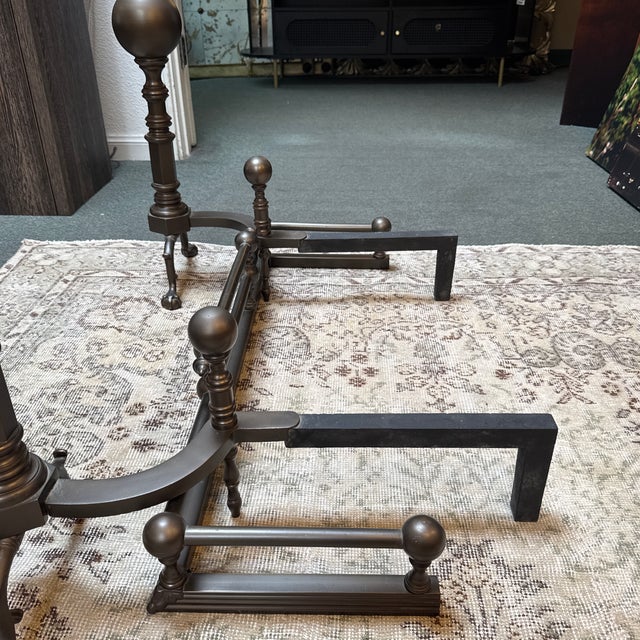 Metal Fireplace Fender and Andirons, Set For Sale - Image 7 of 9