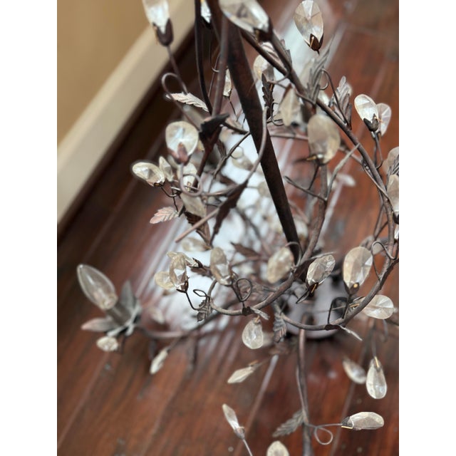 Late 20th Century Tuscan Wrought Iron Branch Chandelier With Crystal Leaves & Teardrops For Sale In Baltimore - Image 6 of 6