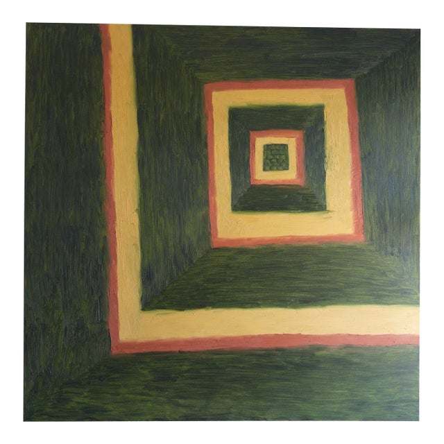 Large 48” X 48” Oil Painting Titled Hall of Good Luck by Artist Brandt Leeds For Sale