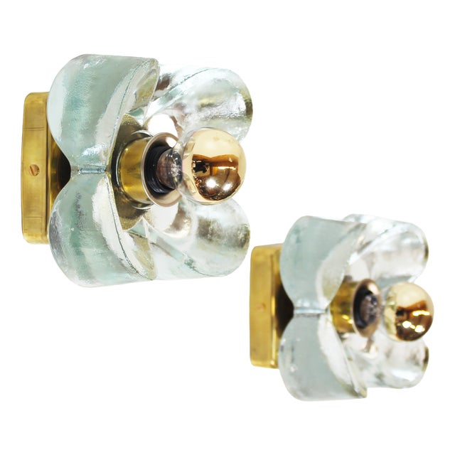 Brass and Glass Wall Lamps from Sische, 1970s, Set of 2 For Sale