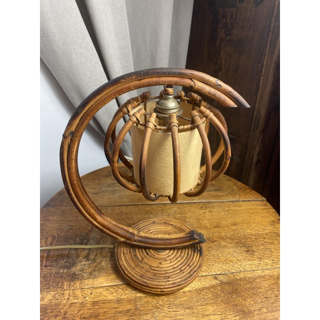 Rattan and Bamboo Table Lamp by Louis Sognot, 1960s For Sale - Image 13 of 14