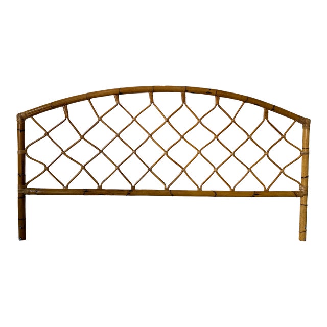 Vintage Boho Chic Coastal Bamboo King Size Arched Headboard For Sale