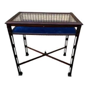 Antique Chippendale Gothic Style Carved Wood Glass Vitrine Display Side Table