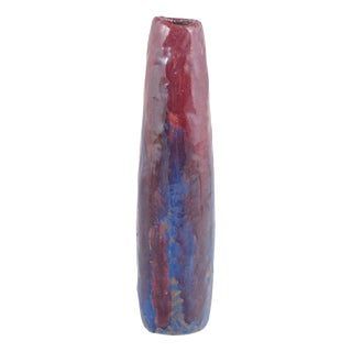 Tall European Red and Blue Glazed Studio Ceramic Vase, 1964 For Sale