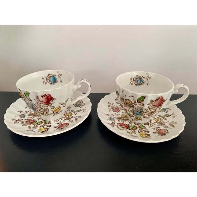 Johnson Brothers Vintage Staffordshire Bouquet Teacups and Saucers - Set of 30 For Sale - Image 4 of 6