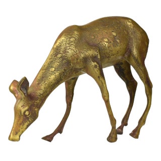 Mid Century Brass Large Size Deer Figurine Model For Sale