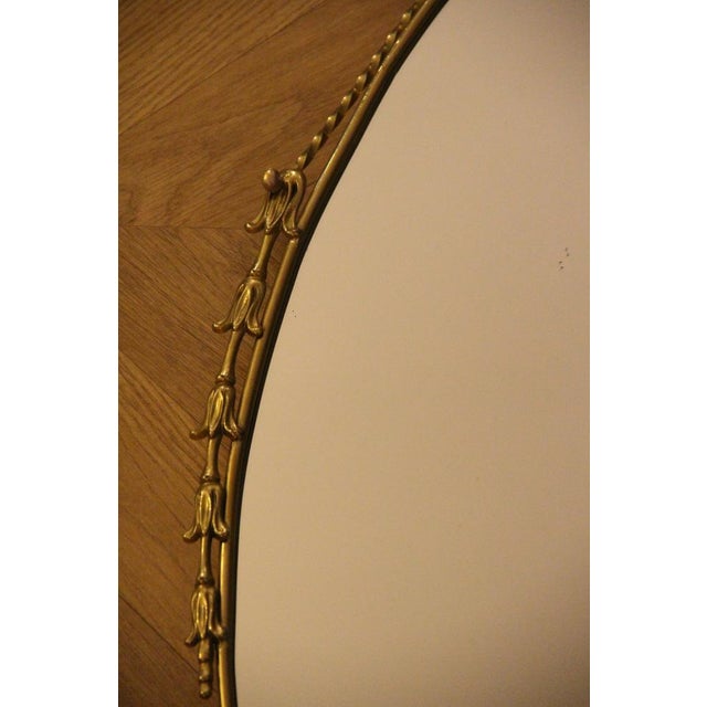 Oval Brass Wall Mirror with Neoclassical Decoration and Brass Chain, 1950s For Sale - Image 6 of 17