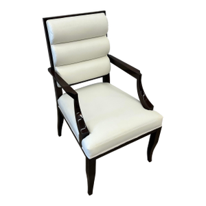 Set of 6 Walnut and White Leather Dining Chairs