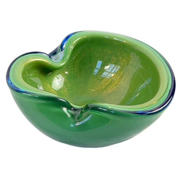 Mid 20th Century Green Murano-Style Art Glass Bowl With Gold Aventurine For Sale - Image 10 of 10