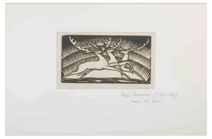 Serge Fontinsky, Stags, Original Woodcut Print, Mid-20th Century