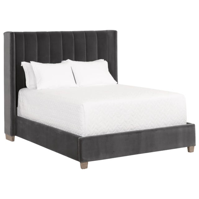 Contemporary Chandler Velvet Standard King Bed, Dark Dove For Sale - Image 3 of 10