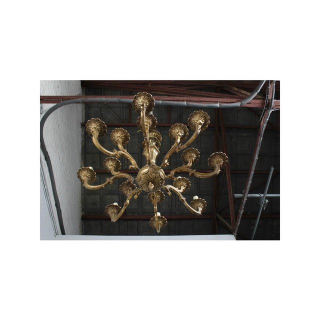 Louis XV Brass and Glass Chandelier, 1910 For Sale - Image 4 of 6