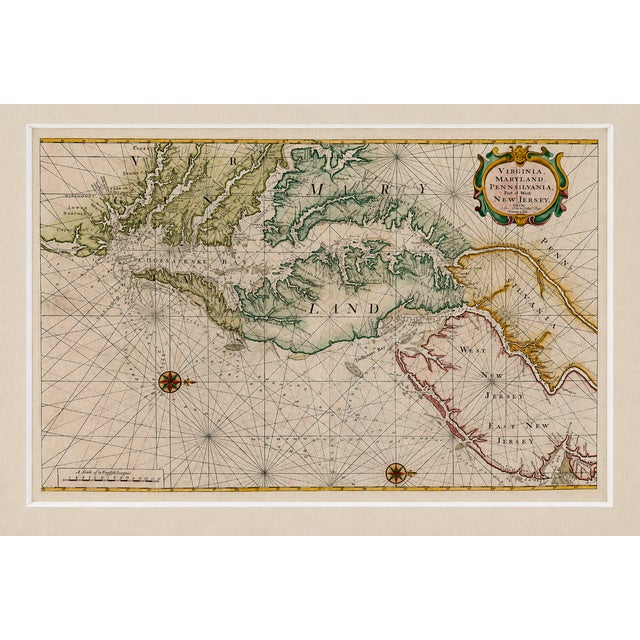 1773 Chesapeake & Delaware Bay Sea Chart Map – Revolutionary War Era by Mount & Page - Custom Framed For Sale - Image 4 of 6