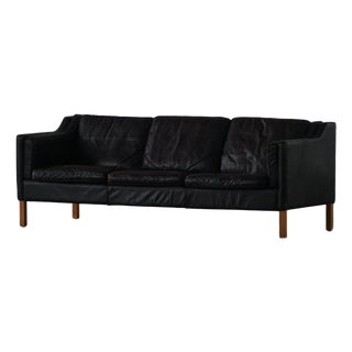 Mid-Century 3-Seater Sofa in Patinated Black Leather from Mogens Hansen, 1970s For Sale