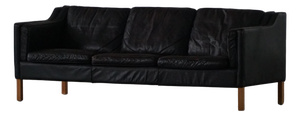 Mid-Century 3-Seater Sofa in Patinated Black Leather from Mogens Hansen, 1970s