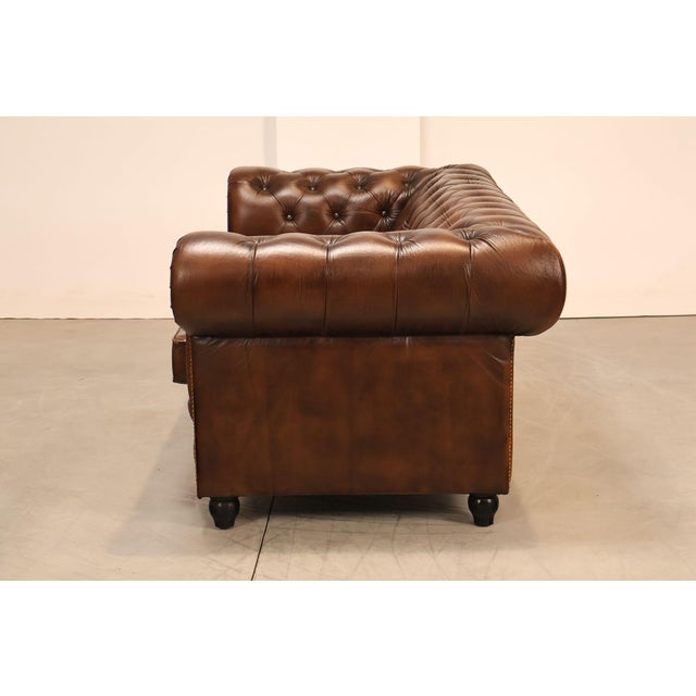 Chesterfield Style 6 Foot Cognac Brown Tufted Leather Sofa For Sale - Image 13 of 16