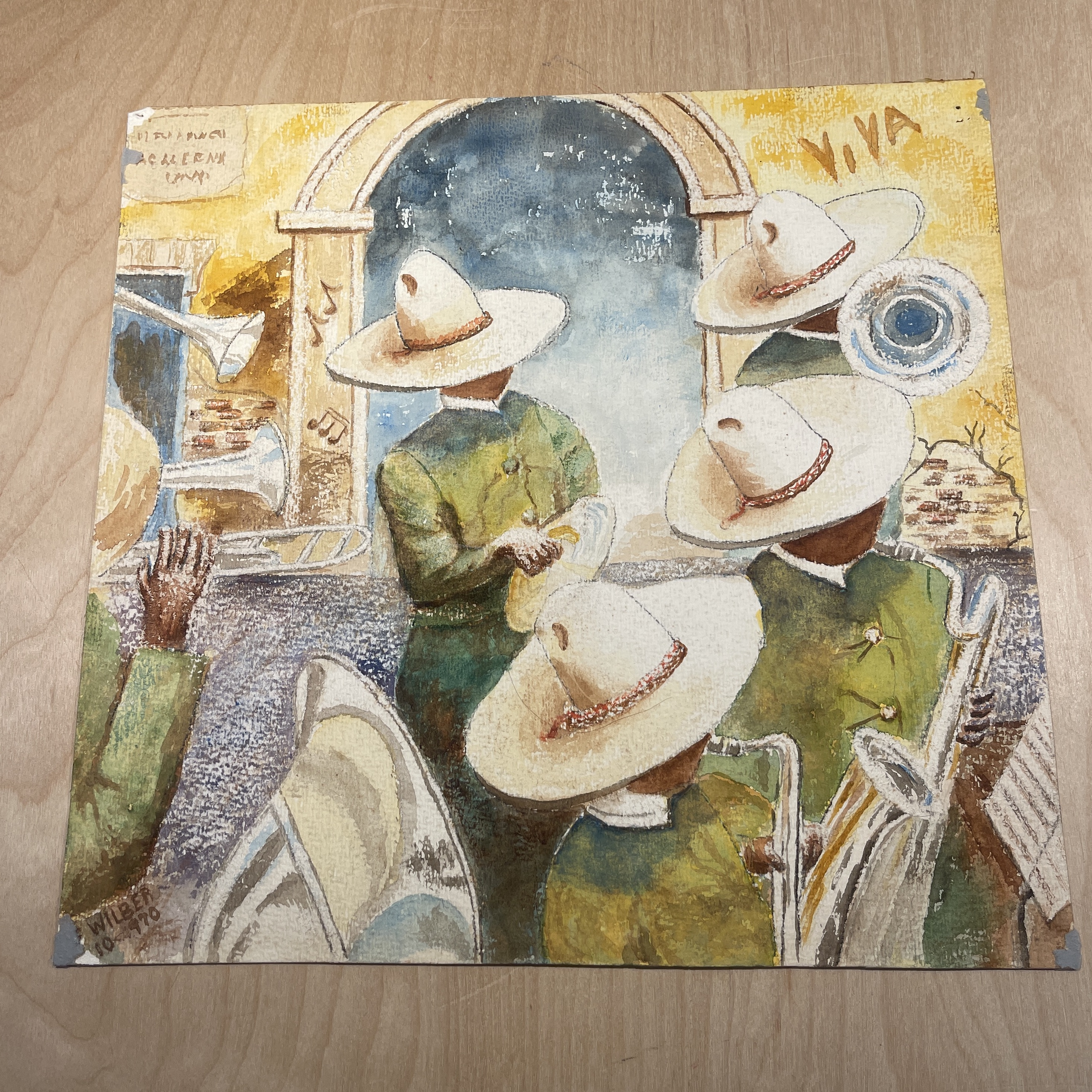 La Música” – 1970 Original Watercolor Painting, Signed Wilber