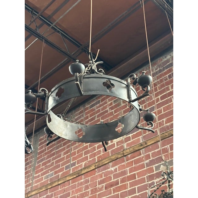 Mid 20th Century A French Six-Light Iron Ring Chandelier For Sale - Image 4 of 7