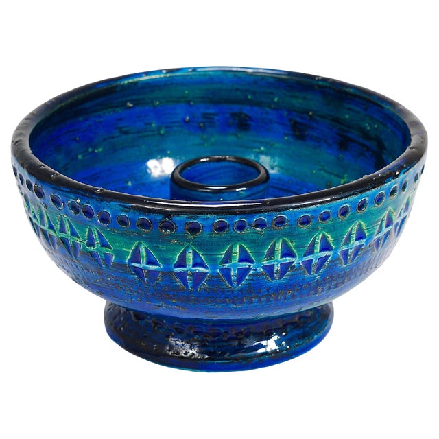 Mid-Century Rimini Blue Glazed Candleholder Bowl attributed to Bitossi for Bitossi, 1950s For Sale