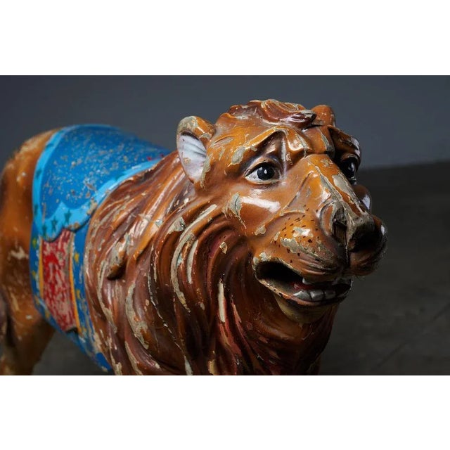1950s Vintage Carved Wood Lion Carousel Figure, 1950s For Sale - Image 5 of 8