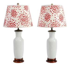 Pair of White Porcelain Table Lamps in Palm Leaf Relief