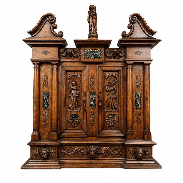 Attributed to the ribaillier house: bellifontain cabinet in oak and marble artist: the ribaillier house attributed to the...
