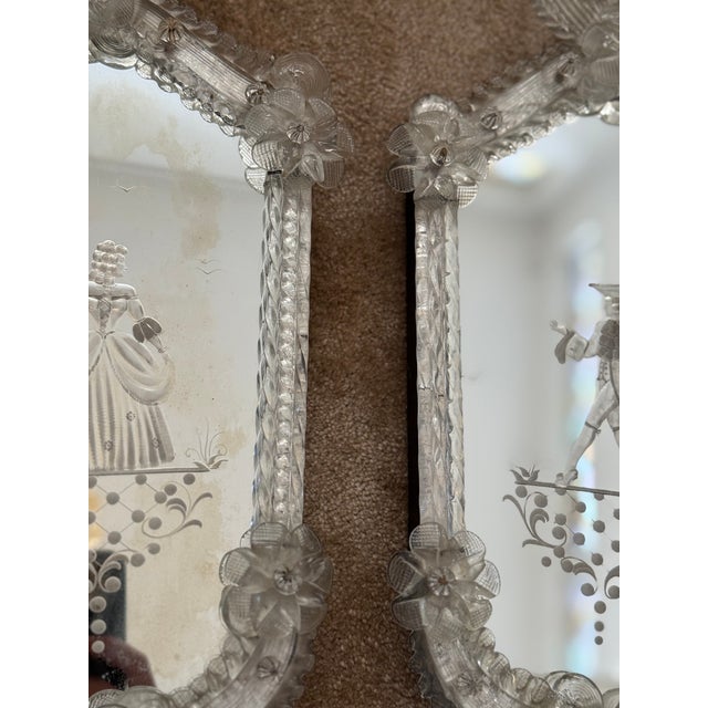 Venetian Mirrors in Murano Glass Deco and Candleholders, Italy, 1940s, Set of 2 For Sale - Image 3 of 14