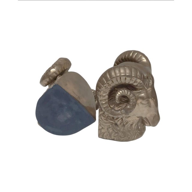 Vintage Pair of Rare Brass Ram's Head Bookends For Sale - Image 10 of 10
