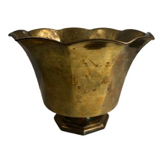 1970s Fluted Scalloped Edge Brass Planter, Footed For Sale