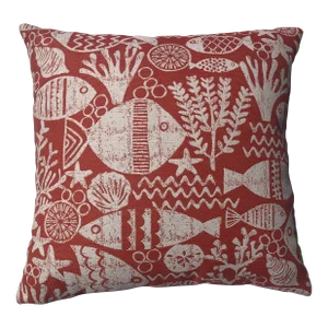 Coral and White Tropical Fish Pattern Outdoor Pillow Cover