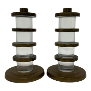 Dolbi Cashier Lucite and Brass Candle Holders, 1987 - a Pair